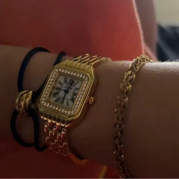 Panthere Classic Rectangle Gold Crystal Watch - Picture 8 of 13